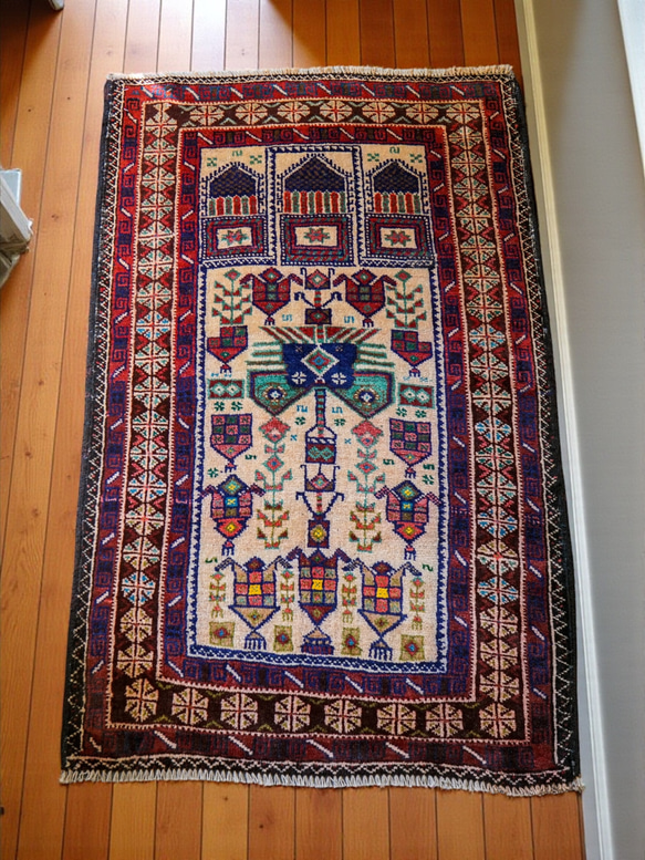 127x79cm トライバルラグ ヴィンテージラグ 手織り絨毯 カーペット