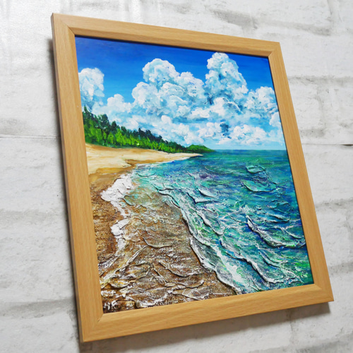 油絵 油彩 油彩画 絵 絵画【真夏の海と砂浜】 絵画 HR 通販