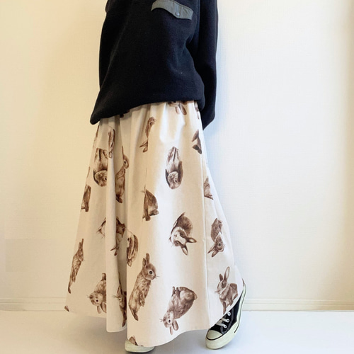 期間限定☆50％OFF】くま柄ロングスカート＊ポケット付＊マキシ丈 