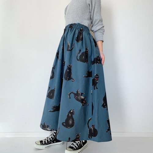 期間限定☆50％OFF】くま柄ロングスカート＊ポケット付＊マキシ丈 