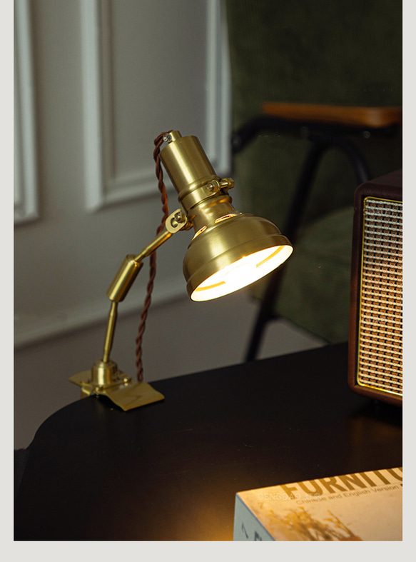 ヴィンテージクリップ式デスクランプ 工業風 寝室 ベッドサイド デスク リビングルーム 多角度調整 真鍮クリップライト 