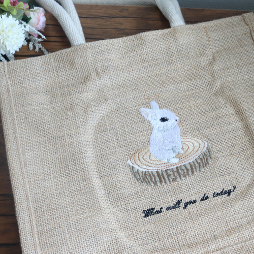 うさぎ刺繍のジュートバッグ かごバッグ Shijimi Factory 通販