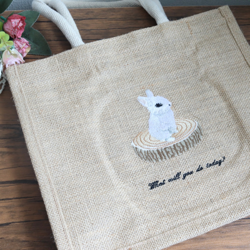 うさぎ刺繍のジュートバッグ かごバッグ Shijimi Factory 通販