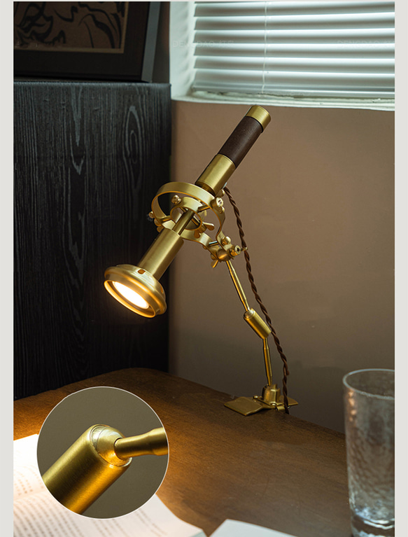 ヴィンテージクリップ式デスクランプ 工業風 寝室 ベッドサイド デスク リビングルーム 多角度調整 真鍮クリップライト スタンドライト・テーブルランプ K1570142306(12025円)