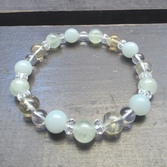 プレナイトｘシトリンｘアマゾナイトブレスレット　天然石 1枚目の画像