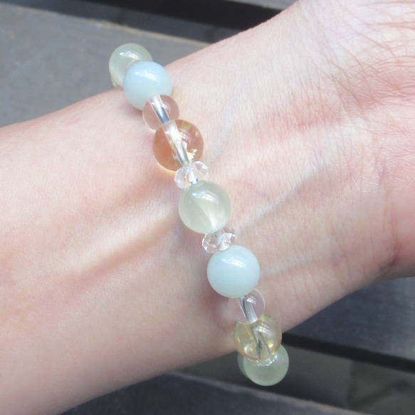 プレナイトｘシトリンｘアマゾナイトブレスレット　天然石 3枚目の画像