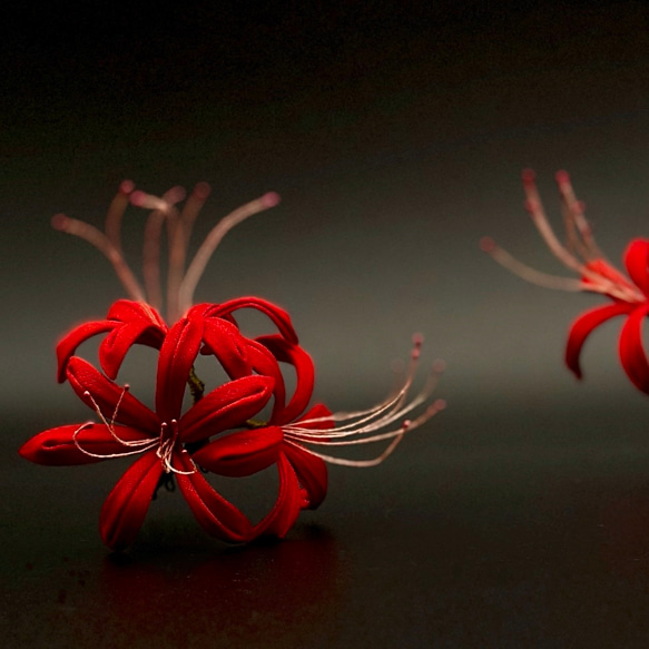 大人レッド　浴衣や着物に　彼岸花の髪飾り　羽二重/つまみ細工  浴衣　着物　和装　夏まつり　花火　和  秋　曼珠沙華　赤 5枚目の画像