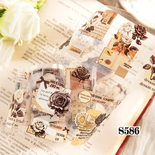 S586コラージュ素材】海外PETシール 花植物 ジャンクジャーナル