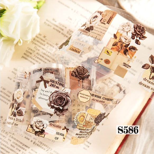 S586コラージュ素材】海外PETシール 花植物 ジャンクジャーナル