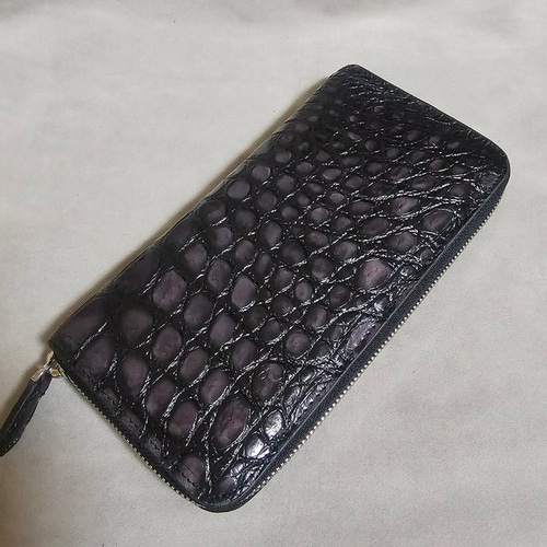 目地染め クロコダイル 長財布 ラウンドファスナー 財布 ワニ革