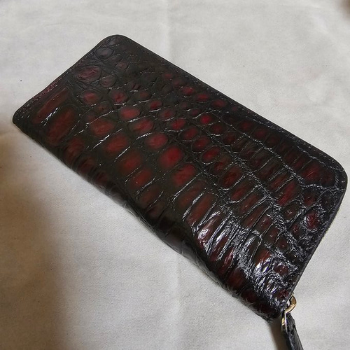 目地染め クロコダイル 長財布 ラウンドファスナー 財布 ワニ革 鰐 一  