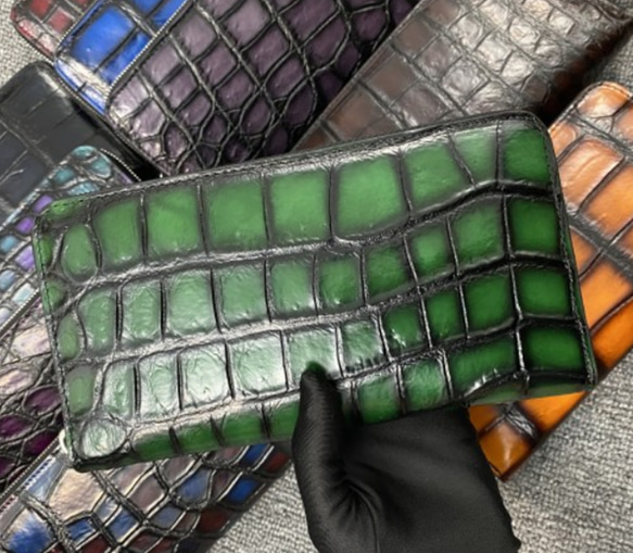 目地染め クロコダイル 長財布 ラウンドファスナー 財布 ワニ革 鰐 一  