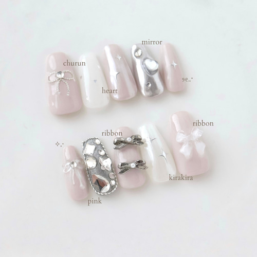 サイズオーダー】nailtip リボンネイル ピンクネイル ハートネイル
