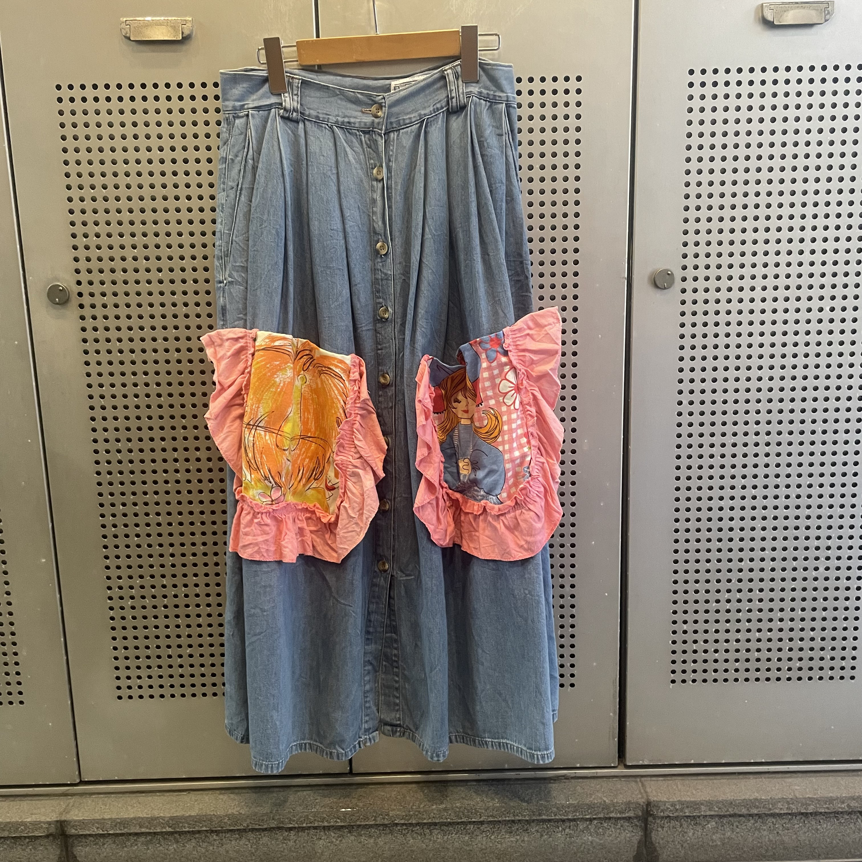古着　ヴィンテージ　vintage スカート　デニムスカート　リメイク　リメイクスカート　ビックポケット　個性派