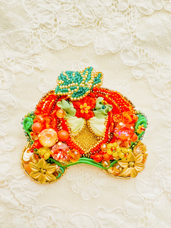 オレンジカラー】シンデレラのカボチャの馬車 オートクチュール刺繍