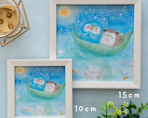 送料無料｜【複製画｜選べるフレームカラー】「月にお願い」はりねずみ