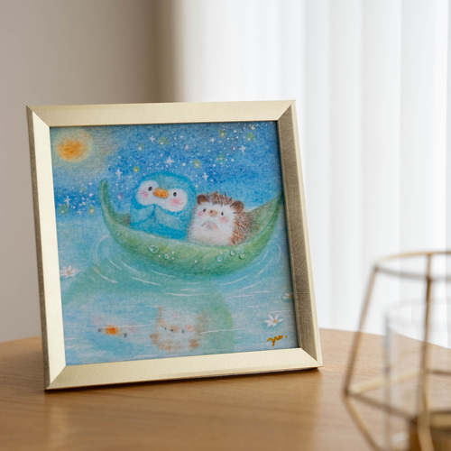 送料無料｜【複製画｜選べるフレームカラー】「月にお願い」はりねずみ