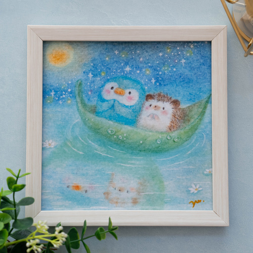 送料無料｜【複製画｜選べるフレームカラー】「月にお願い」はりねずみ