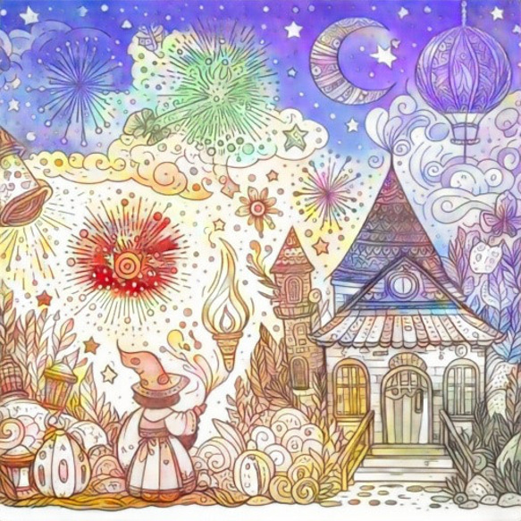 ダウンロード販売】ファンタジー塗り絵「森の魔女ときらめく花火の物語 