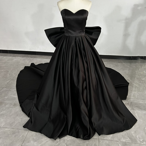 ドレスプロダクション　ブラックカラードレス 送料無料！雅やか 黒 カラードレス ふっくら柔らかなバックリボン