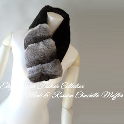 リアルミンク♡毛皮チェックマフラー♪ 秋のオシャレから冬の防寒まで☆チンチラファー×黒ミンク リアル