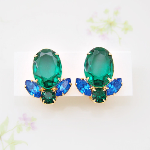 ヴィンテージジュエリー】Unsigned ゴールドトーン グリーン＆ブルー  