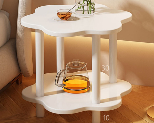 雲型 サイドテーブル 2段 ホワイト 高さ43cm×幅40×奥行き40cm