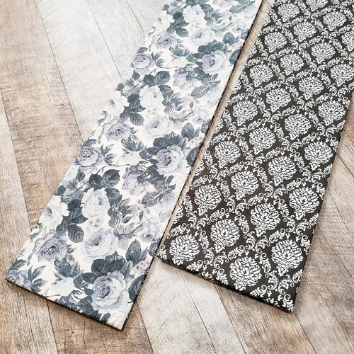 さく研究所ムーンライトフラワー半幅帯 黒白グレーリバーシブル 半幅帯 ムーンライトフラワー | ＃さく研究所