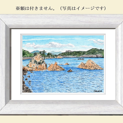 原画一点物 「波に削られた岩が並び立つ海岸」 ＜ペンスケッチ＋透明