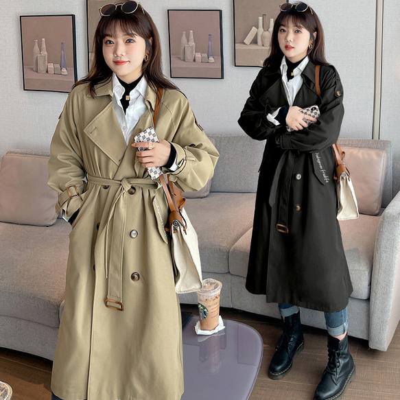 コート トレンチコート ロング ダブルブレスト 着回し 長袖 2 秋冬新作 XL~5XL 大きいサイズ 長袖ロングダブルブレスト