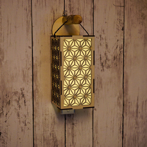 和風インテリアライト 人感センサーライトボックス 和柄 「麻の葉」27×9cm スタンドライト