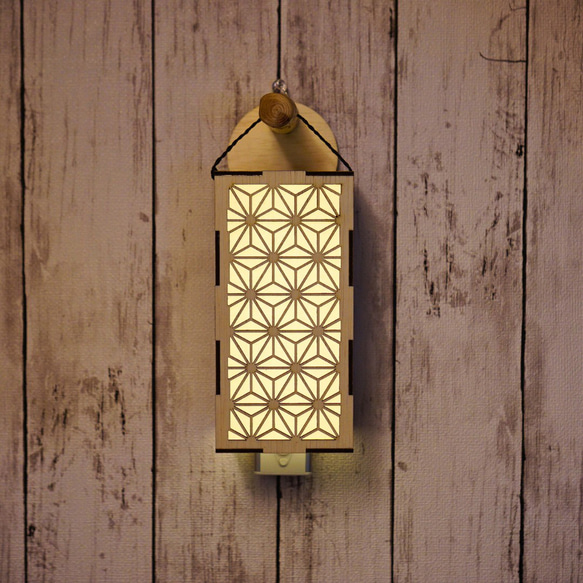 人感センサーライトボックス 和柄 「麻の葉」27×9cm スタンドライト