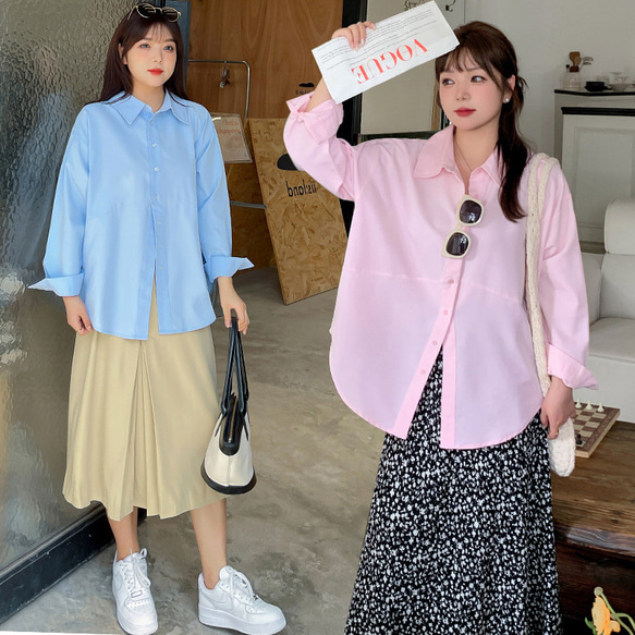 秋冬新作 XL~5XL 大きいサイズ 長袖シャツ レディース 無地 着痩せ ol 