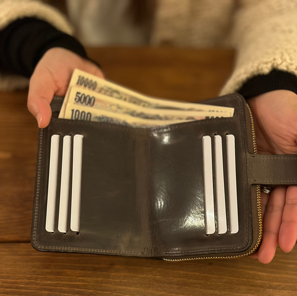 イタリアMontana社プルアップレザー　2つ折り財布　留め具：ホックタイプ（本金メッキ） 本金メッキ 不良の類では御座いません