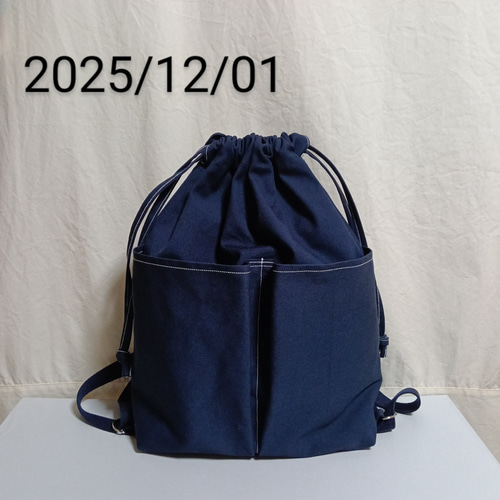 受注製作【巾着形リュック】巾着リュック／11号帆布／ネイビー