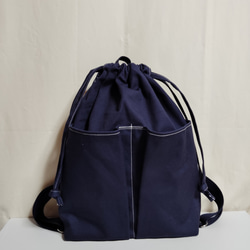 受注製作【巾着形リュック】巾着リュック／11号帆布／ネイビー