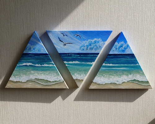 油彩画　「　夏の海　」　手描き　原画　3Dキャンパス ea8d5c1c8fcb050baf7ee18f123e06
