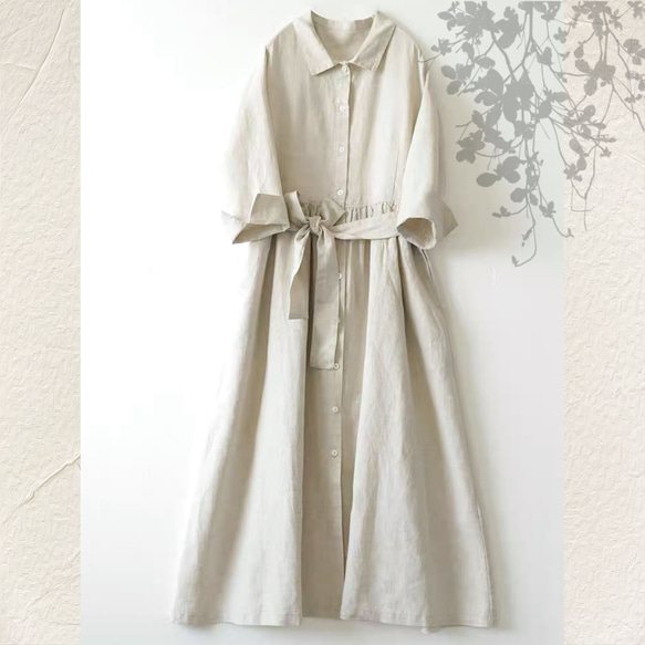 シャツワンピース ロングワンピース 綿麻 体型カバー 春 夏 【M～3L/4