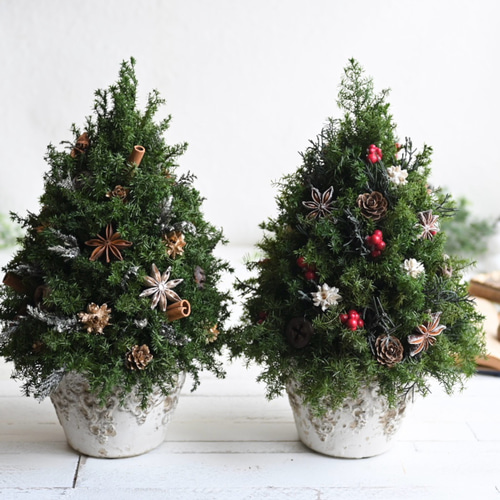 色味を抑えたクリスマスツリー＊32cm＊ゴールド プリザーブド卓上