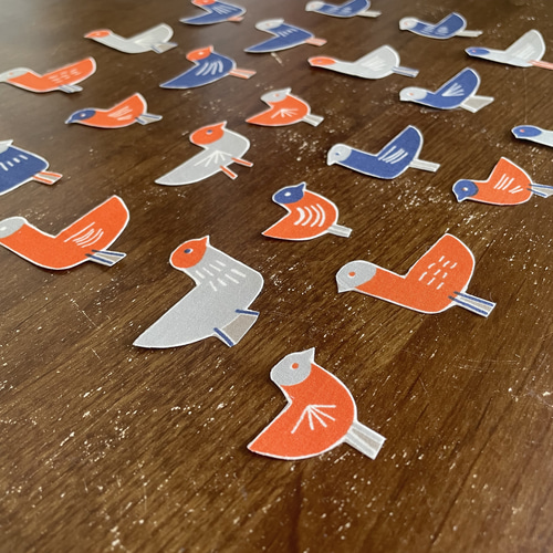 北欧鳥の布シール オレンジ、ブルー、グレー、HOKKOH】北欧風 シール