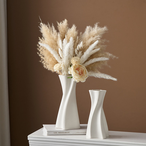 ホワイト陶器 花瓶セット 大小2個 ホワイト陶器 花瓶セット 大小2個