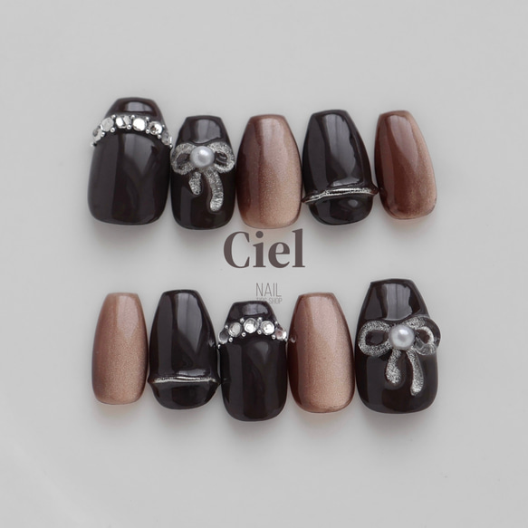 サイズオーダー】nailtip ブラウンネイル リボンネイル マグネット  