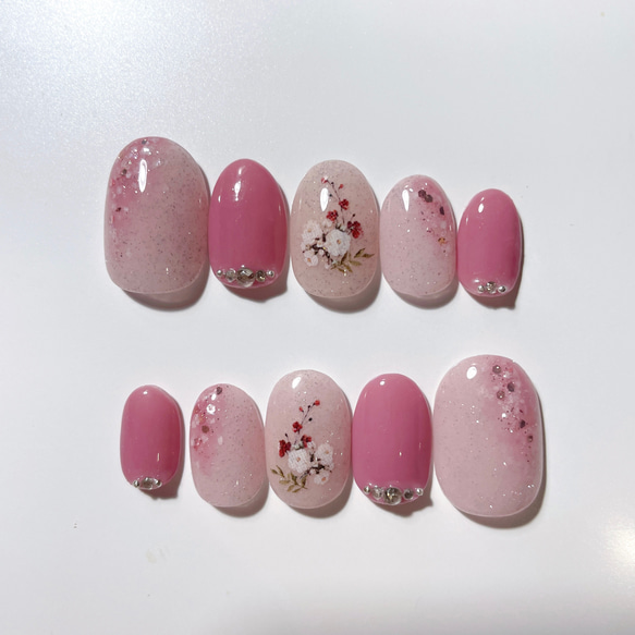 現品限り】ピンクのフラワーネイル ネイルチップ（つけ爪） femnail  