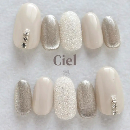 サイズオーダー】ネイルチップ マグネットネイル アイボリーネイル  