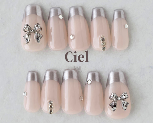 サイズオーダー】ネイルチップ ピンクネイル リボンネイル ミラー