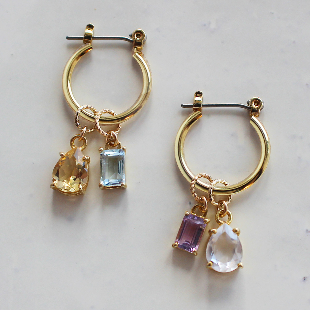 16種類の天然石＜宝石質＞から4つのチャームが選べる✨フープピアス＆チャームセット