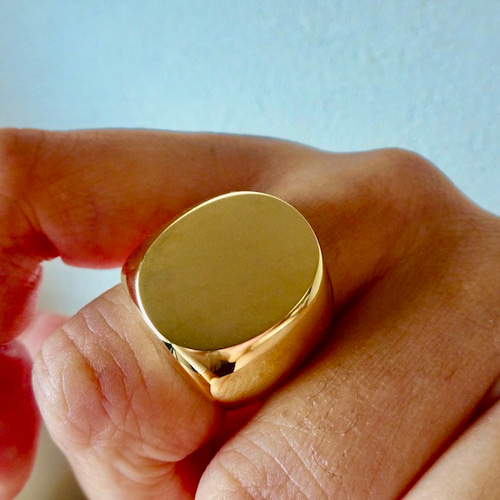 印台　ゴールドリング 仁尾彫金『楕円のゴールド印台リング』ハンドメイド 指輪