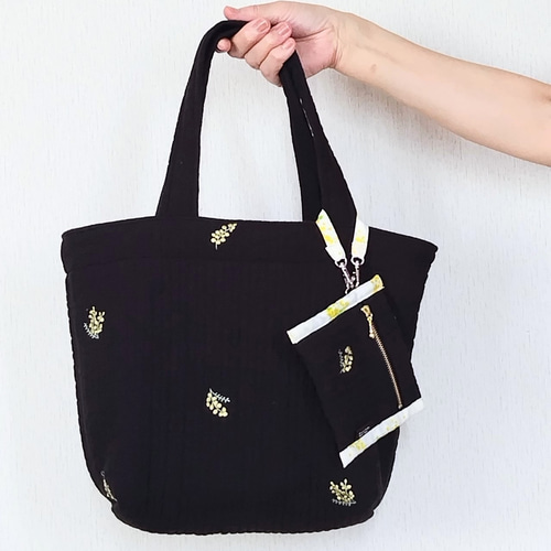 受注販売】刺繍ヌビバッグ ポーチ付き 韓国キルト シンプル 洗える