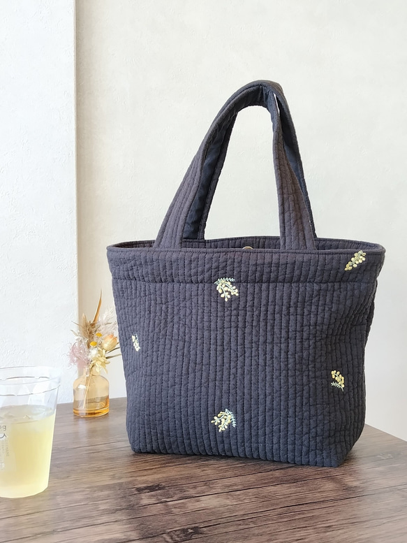 受注販売】刺繍ヌビバッグ ポーチ付き 韓国キルト シンプル 洗える