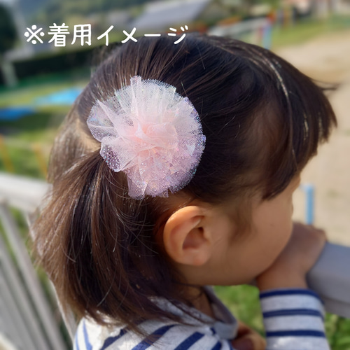 【T-328】ゆめかわヘアゴム　チュールヘアゴム　キッズヘアアクセサリー うさぎ♡ ゆめかわ チュールリボン ツイン ハンドメイド リボン